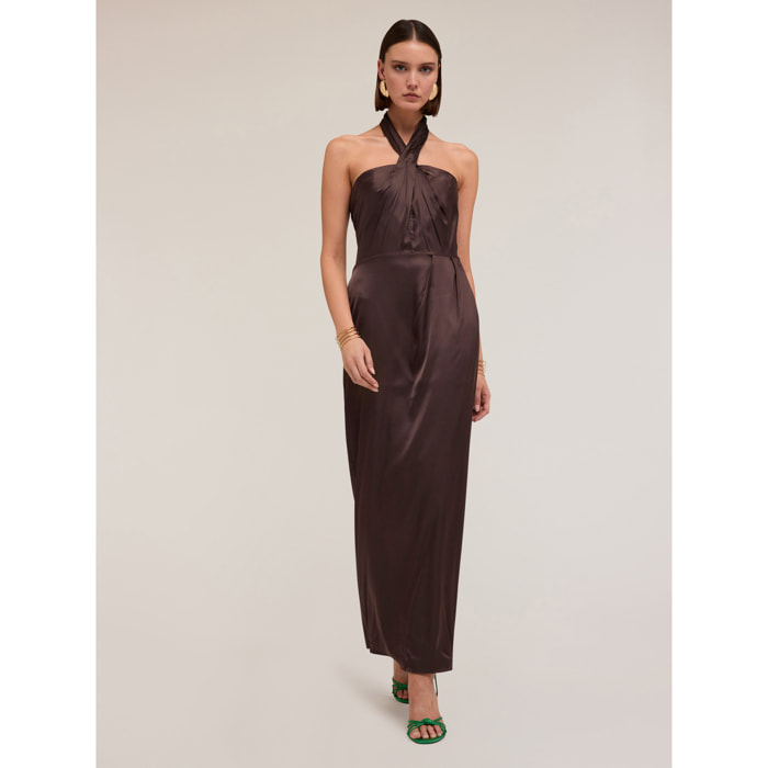 Motivi - Vestido halter de satén brillante - Marrón