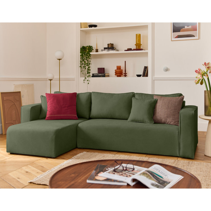 Topaze - canapé d'angle déhoussable réversible 4 places en tissu - Vert