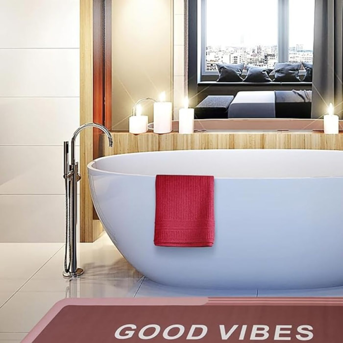 Tappeto Bagno, Tappeto Doccia Antiscivolo, Assorbente, Lavabile, 50x140 cm, Tappetino Magico per Bagno e Cucina. Modello: Good Vibes