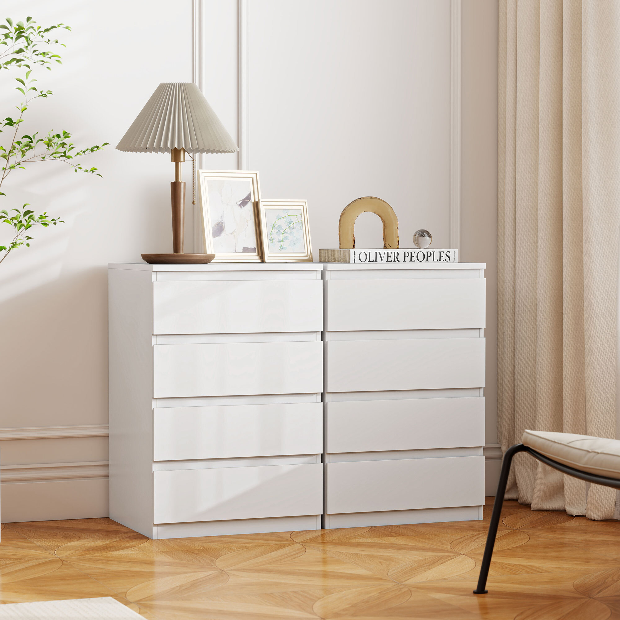 Cómoda 4 Cajones con Cierre Suave, Cómoda Dormitorio, Cajonera para Salón, Oficina, Estilo Moderno, 45x40x68 cm, Blanco