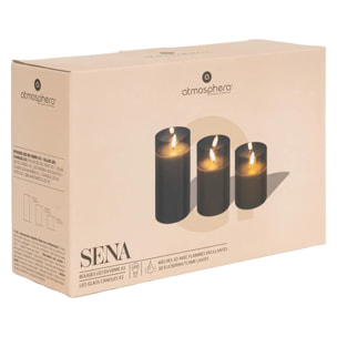 Coffret 3 bougies LED Sena noir H10 12 15cm