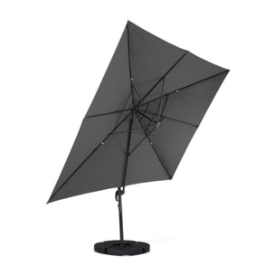 Parasol Sombra 360° rectangle gris 4x3m avec housse et dalles