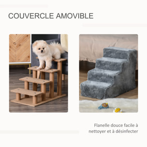 Escalier pour chat - escalier pour chien - 4 marches - revêtement flanelle grande douceur haute densité - structure panneaux particules - gris