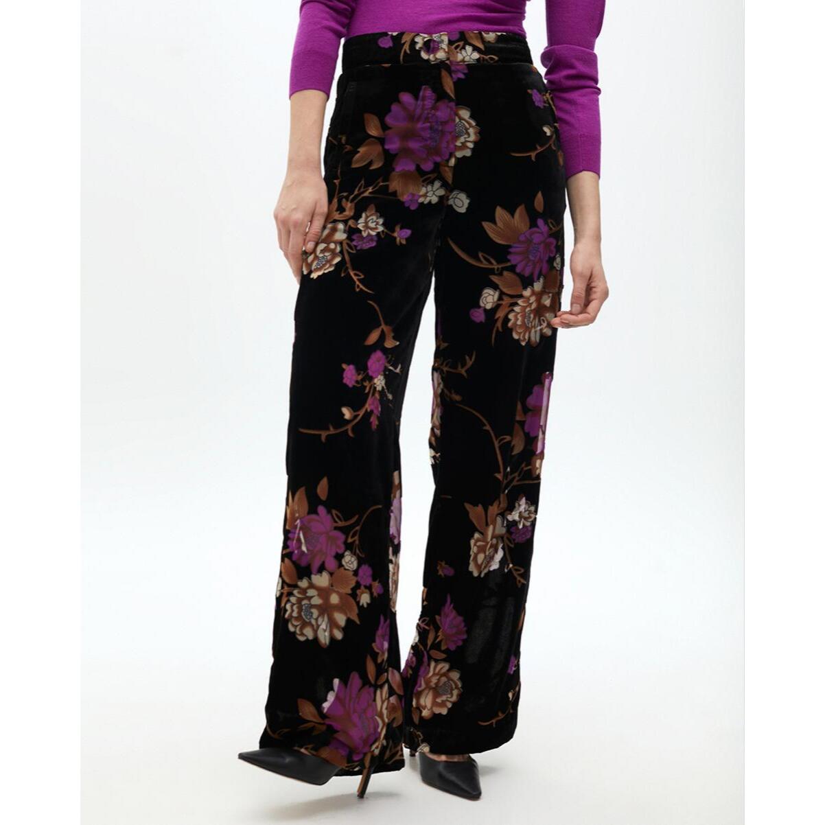Pantalone Dritto Devoré Velluto Floreale