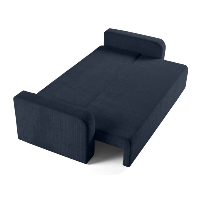 Miro - canapé droit 3 places - convertible avec coffre - en velours texturé - Bleu