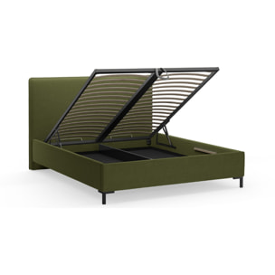 Lit coffre avec tête de lit "Polly" 160x200cm en bouclé vert olive foncé