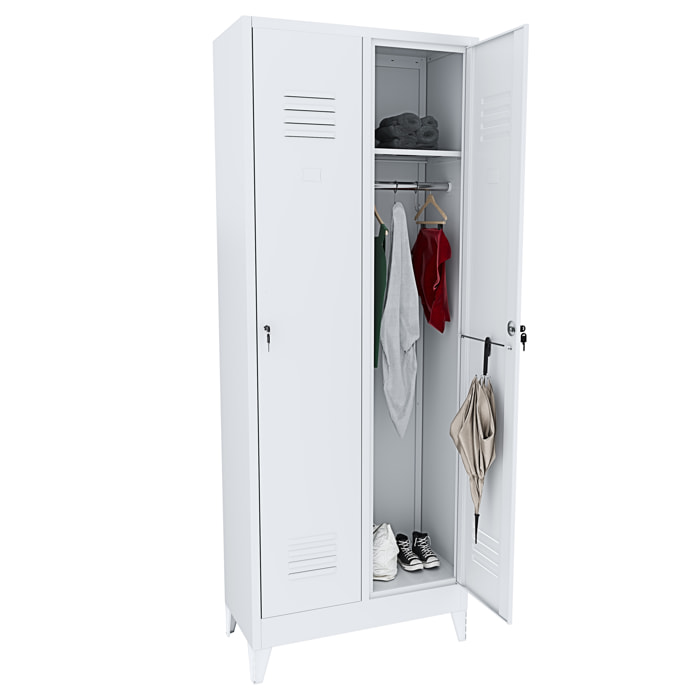 Armadietto Spogliatoio Armadio Sporco Pulito 2 Posti In Lamiera Di Acciaio Salvaspazio Con Chiave Ripiano Appendiabiti Ganci Porta Cartellino Grigio