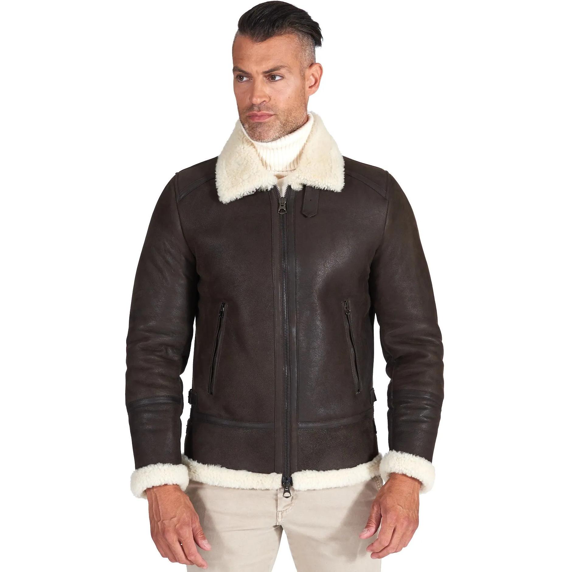 Montone Shearling testa di moro biker uomo collo camicia con fibbia