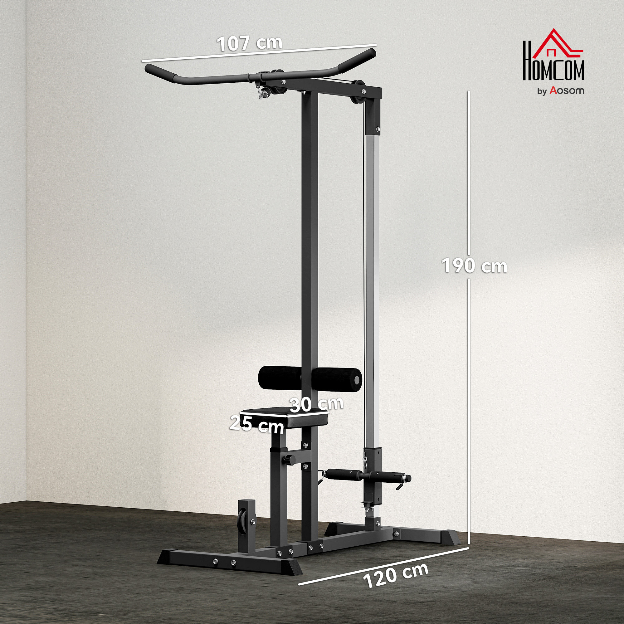 Máquina de Musculación Estación de Entrenamiento para Jalón al Pecho con Polea y Asiento Regulable para Entrenamiento en Gimnasio Hogar Oficina Carga Máx. 100 kg 107x120x190 cm Negro