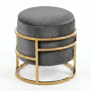 Pouf Contenitore Rotondo in Velluto con Coperchio e Base in Acciaio Dorata, Seduta Imbottita con Vano Contenitore dallo Stile Elegante per Soggiorno, Camera da Letto e Ingresso