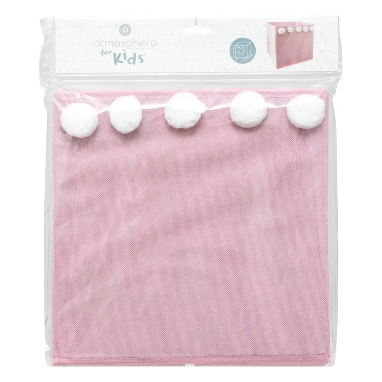 Bac de rangement enfant pompons rose 29x29cm