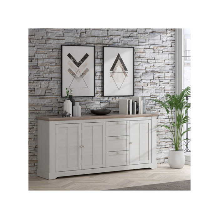 Buffet en bois effet chêne clair blanchi L204cm - ILONA