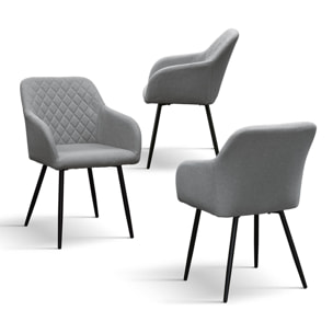 Set di 2 sedie LISBONA in tessuto grigio e gambe in metallo nero, con braccioli