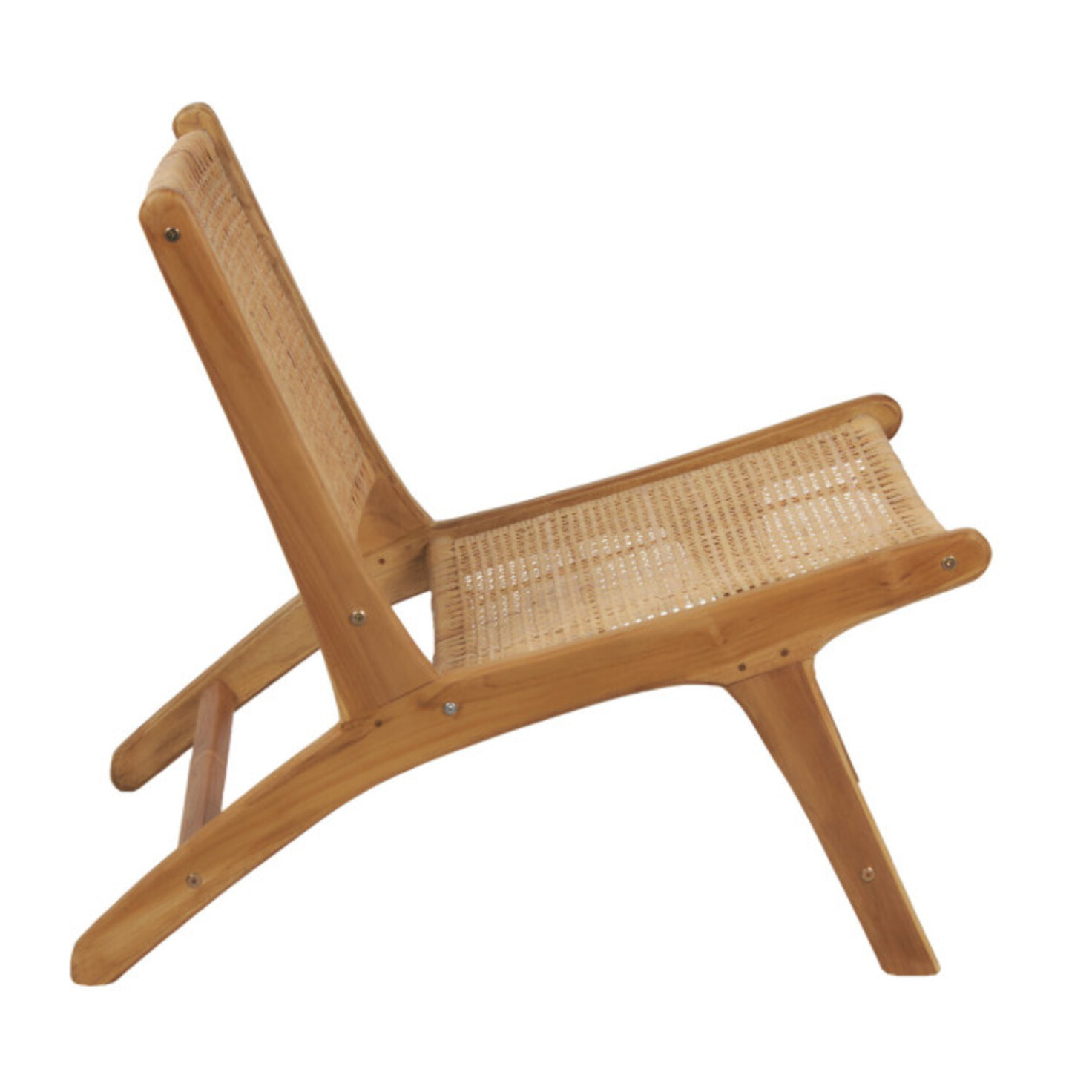 Fauteuil relax bas bois de teck et cannage rotin lounge cosy - PIOU