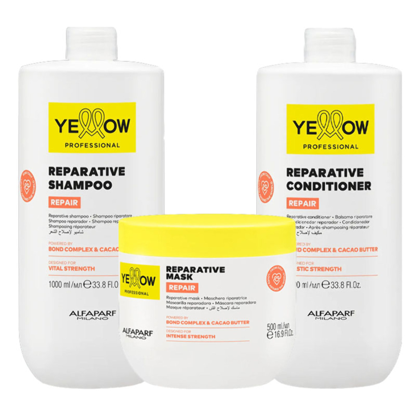 ALFAPARF Yellow Kit Repair Reparative Shampoo 1000ml + Mask 500ml + Conditioner 1000ml