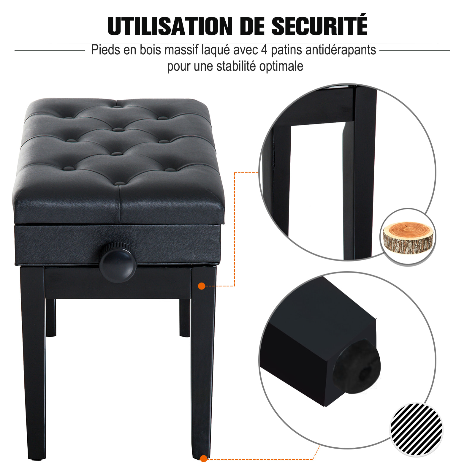 Banquette coffre piano noir