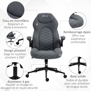 Fauteuil de bureau chaise de bureau ergonomique hauteur réglable pivotant 360° accoudoirs relevables tissu anthracite