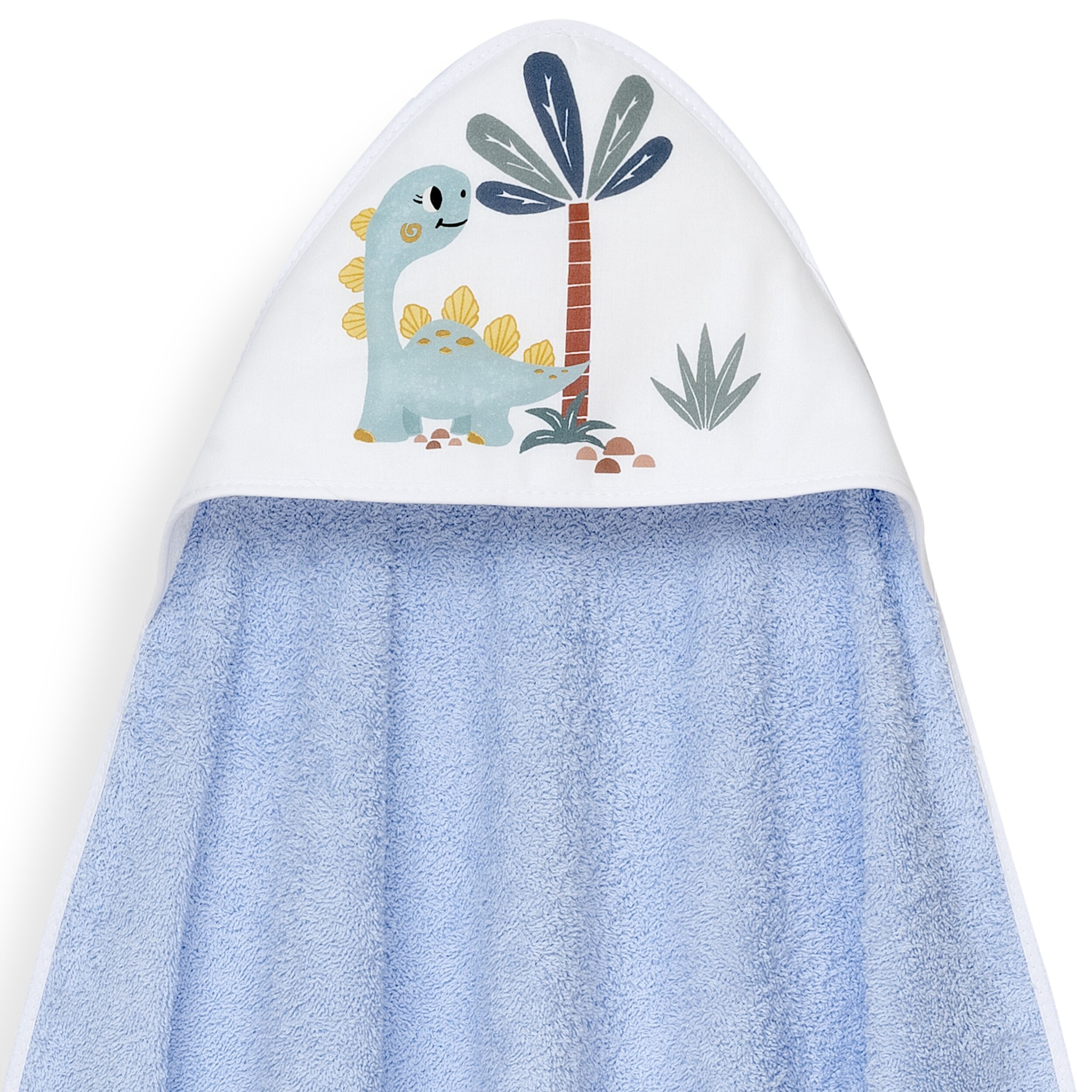 Capa Baño 1X1 Mod Estampado Dinosaurio Palmera+Gorro Azul