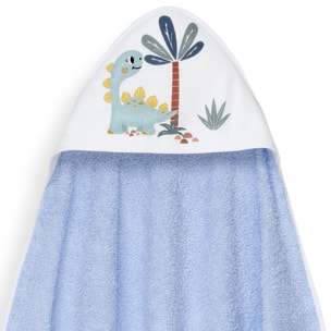 Capa Baño 1X1 Mod Estampado Dinosaurio Palmera+Gorro Azul