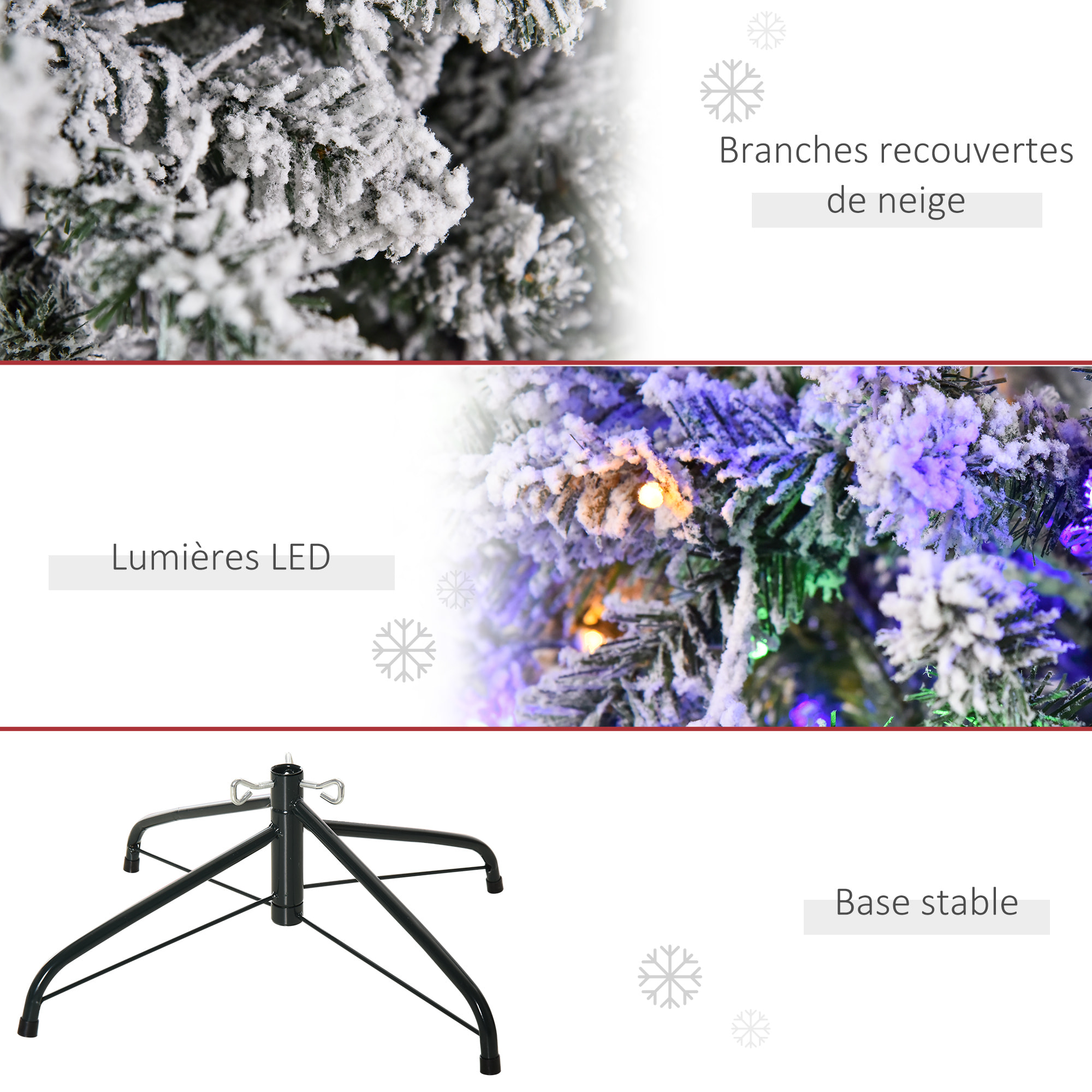 Sapin de Noël artificiel enneigé lumineux LED x 250 multicolore Ø 112 x 210H cm 829 branches vert blanc