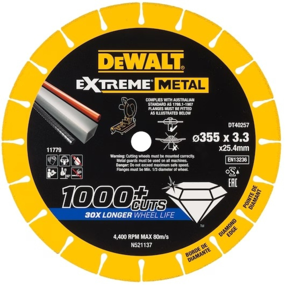 Disque Extreme Métal 355 x 25.4 x 3.3 mm DEWALT - DT40257-QZ