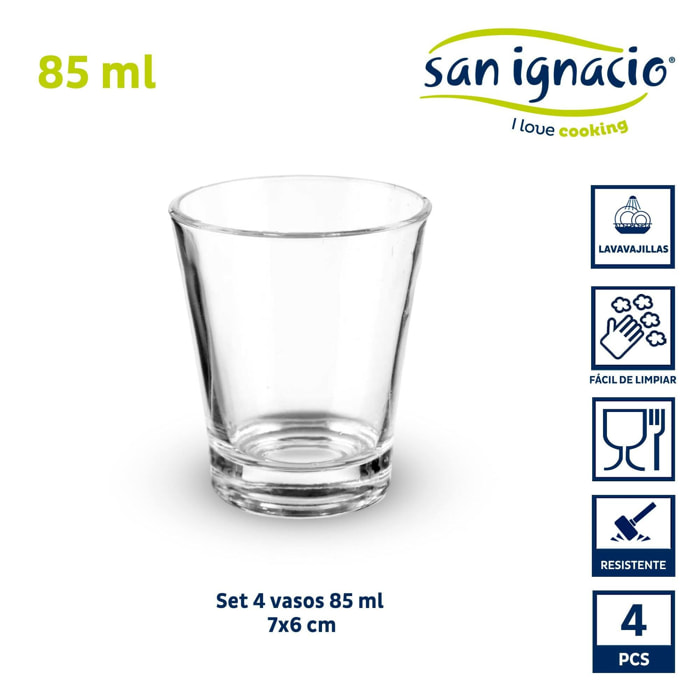 Set 4 vasos vidrio cafe 85ml colección vivalto