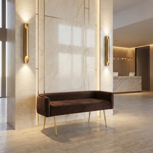 Divanetto Imbottito in Effetto Velluto con Braccioli e Gambe in Acciaio, Seduta Elegante dal Design Moderno per Camera da Letto, Ingresso, Soggiorno e Studio