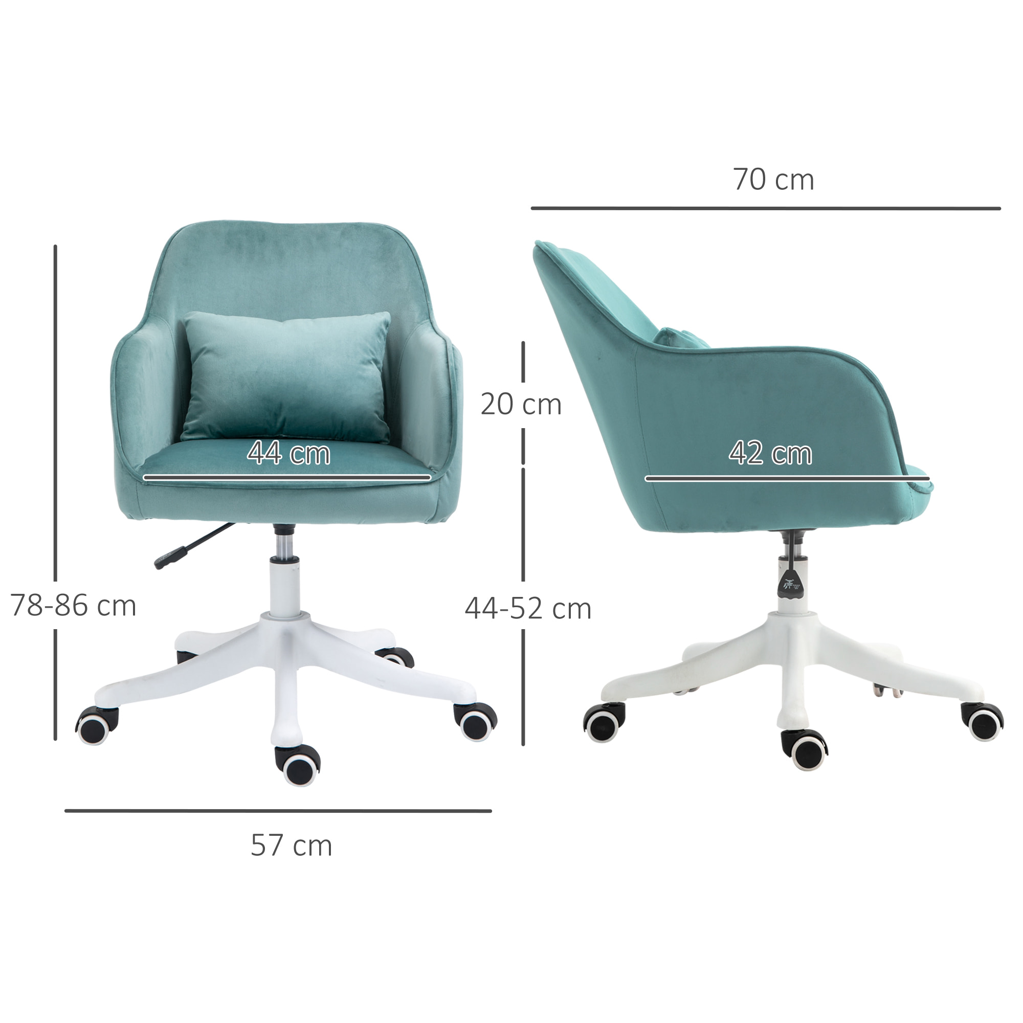 Chaise de bureau velours fauteuil bureau massant coussin lombaire intégré hauteur réglable pivotante 360° vert menthe