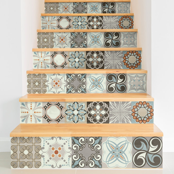 Stickers adhésifs escalier carrelages | Sticker Autocollant contremarche Carreaux de ciment carrelages adhésif - ESTEBAN