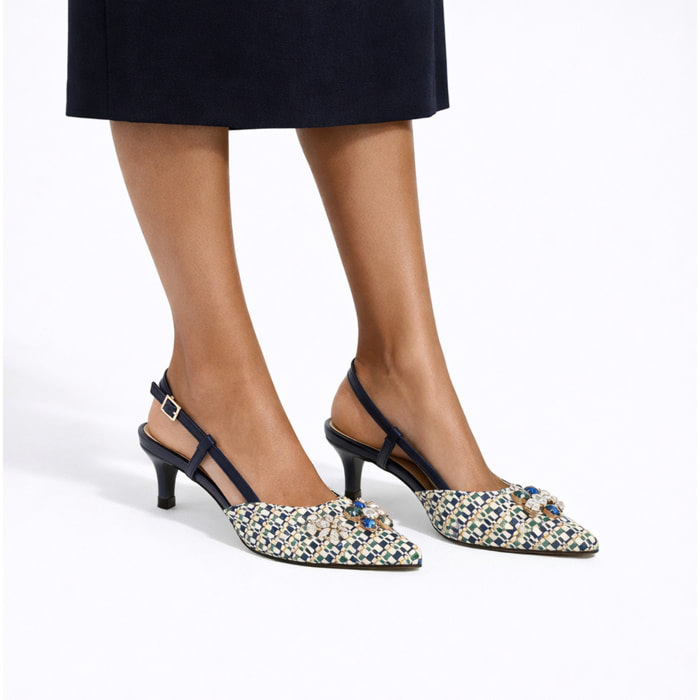 Decolletè con applicazione gioiello- tacco 4,5 cm