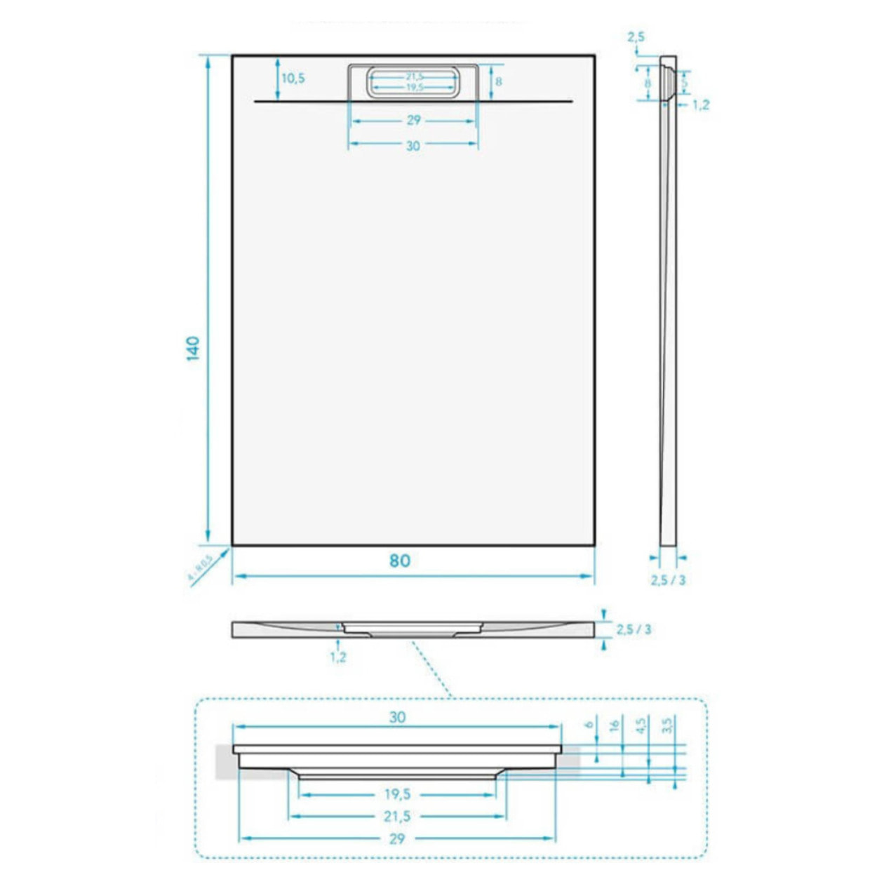 Fusion Receveur de douche 140x80cm en marbre coulé, Blanc (SATFU14080BL)