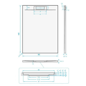 Fusion Receveur de douche 140x80cm en marbre coulé, Blanc (SATFU14080BL)