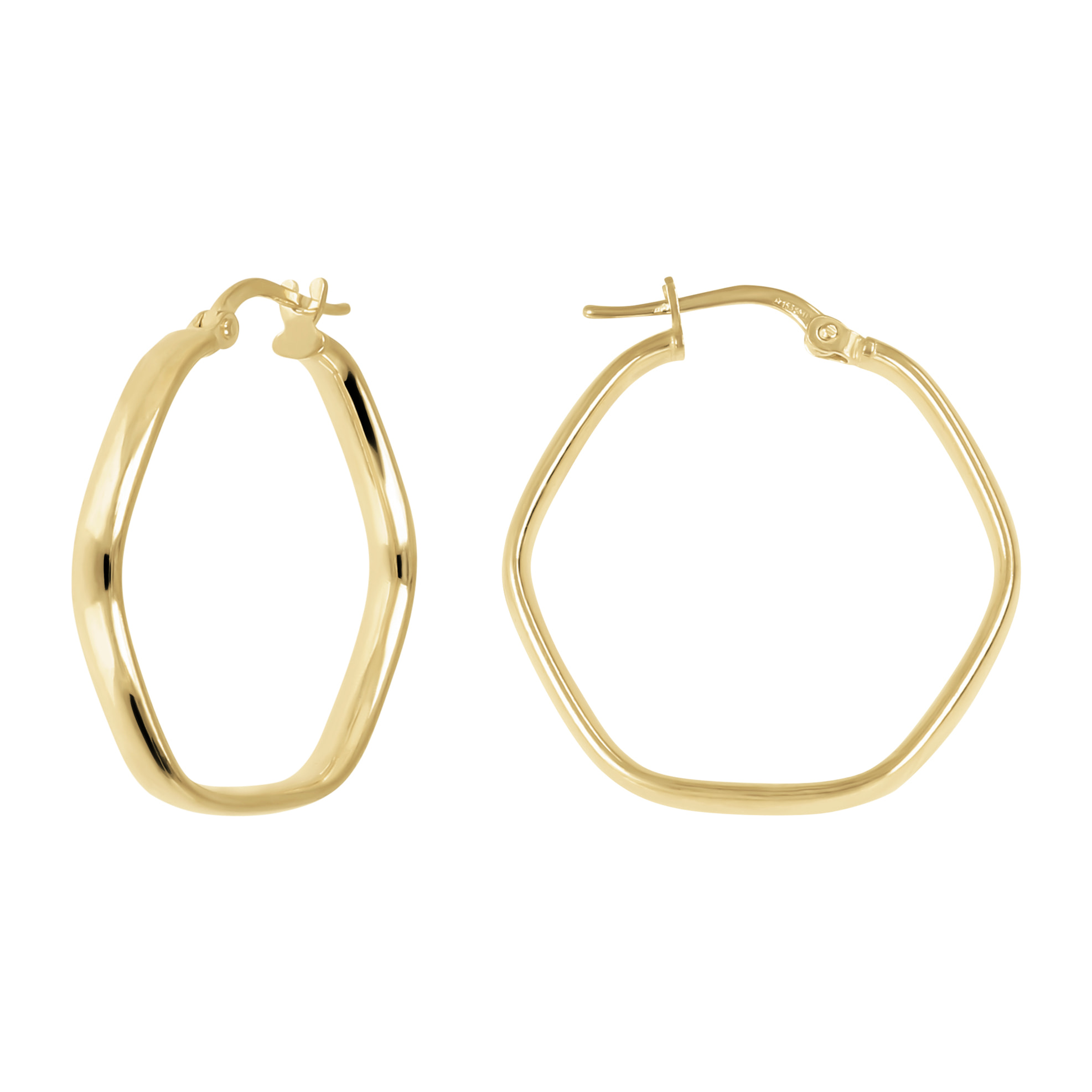 Orecchini a Cechio Esagonali in Argento 925 placcato Oro Giallo 18Kt Diametro 2.5cm