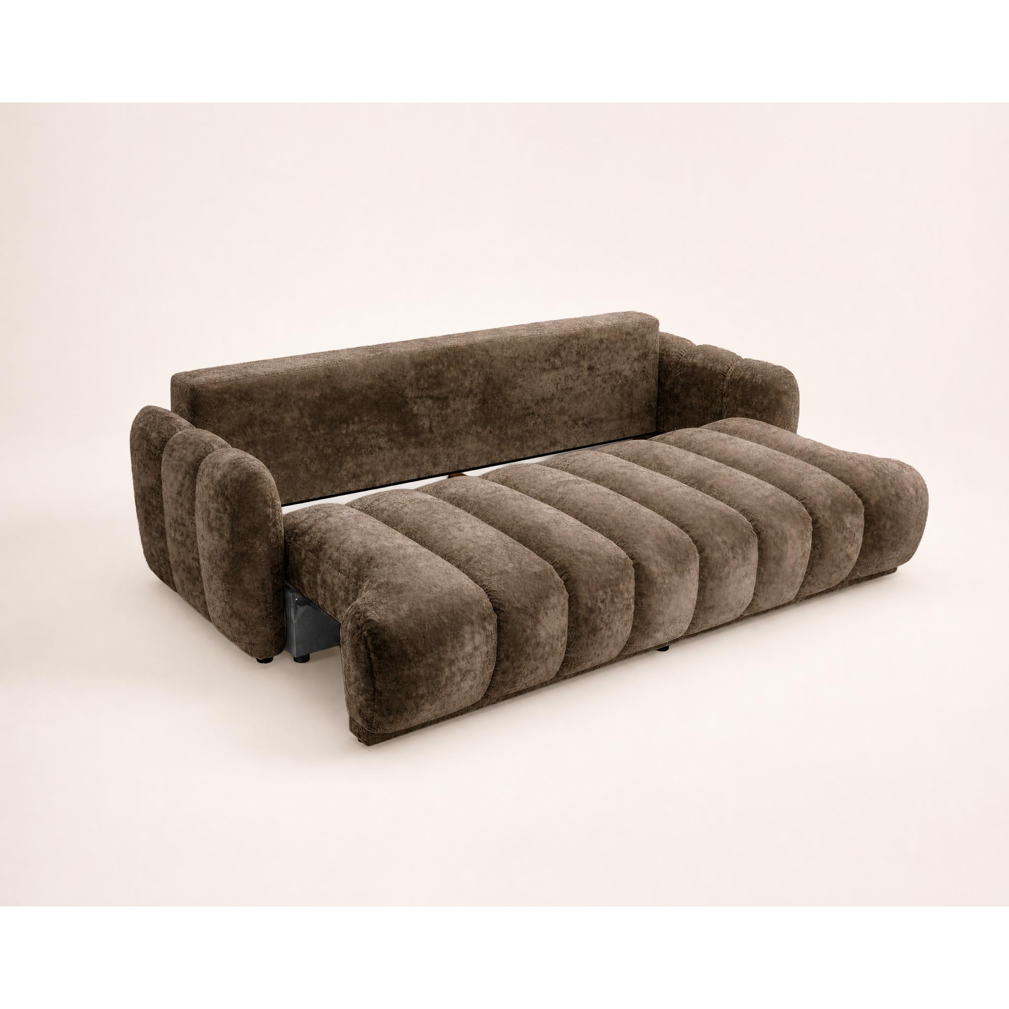 Silvia - Canapé droit 3 places convertible avec coffre - en tissu bouclette - Marron