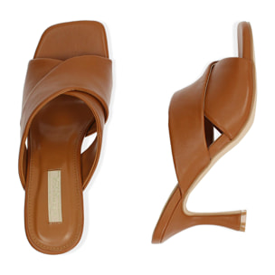 Mules cognac, tacco 8 cm