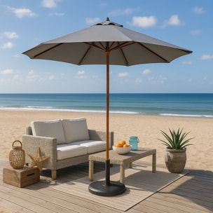 Parasol en bois inclinable rond toile grise DANINE