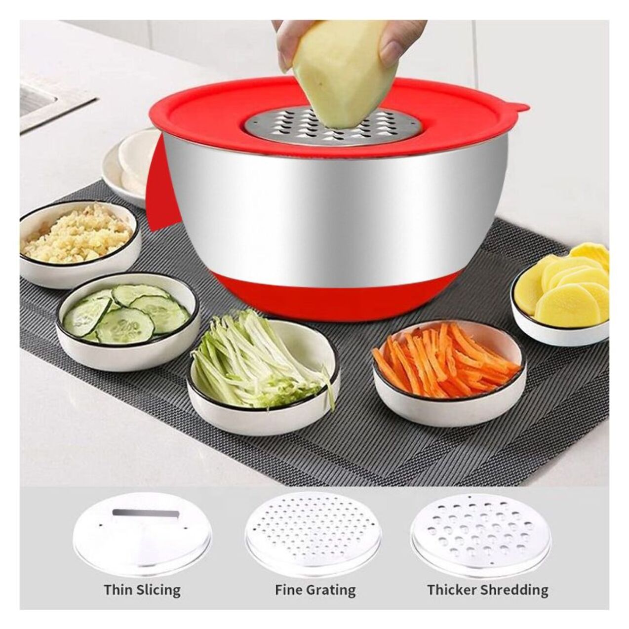 Ensemble de 3 bols avec couvercle et râpe Herzberg HG04036