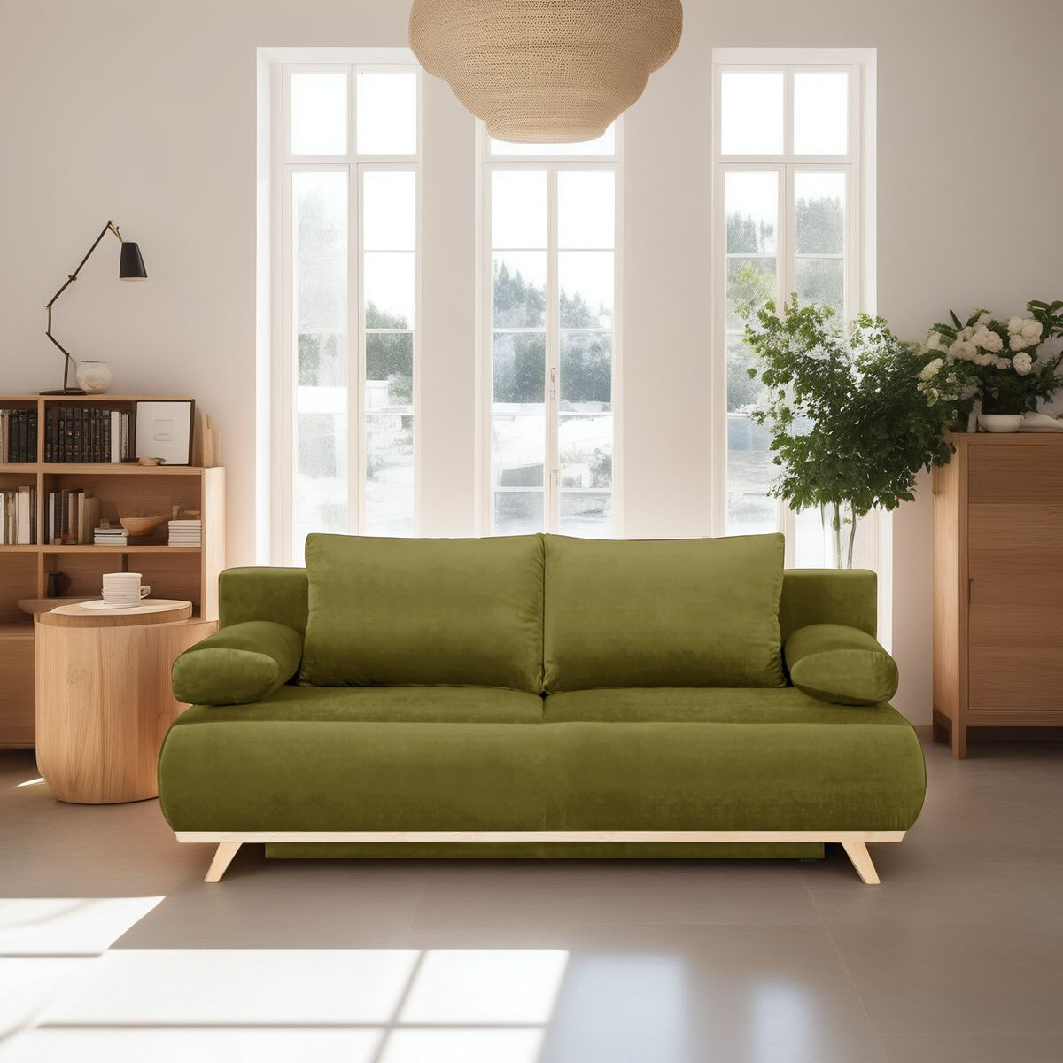 Canapé convertible 3 places en velours avec coffre - LARIA
