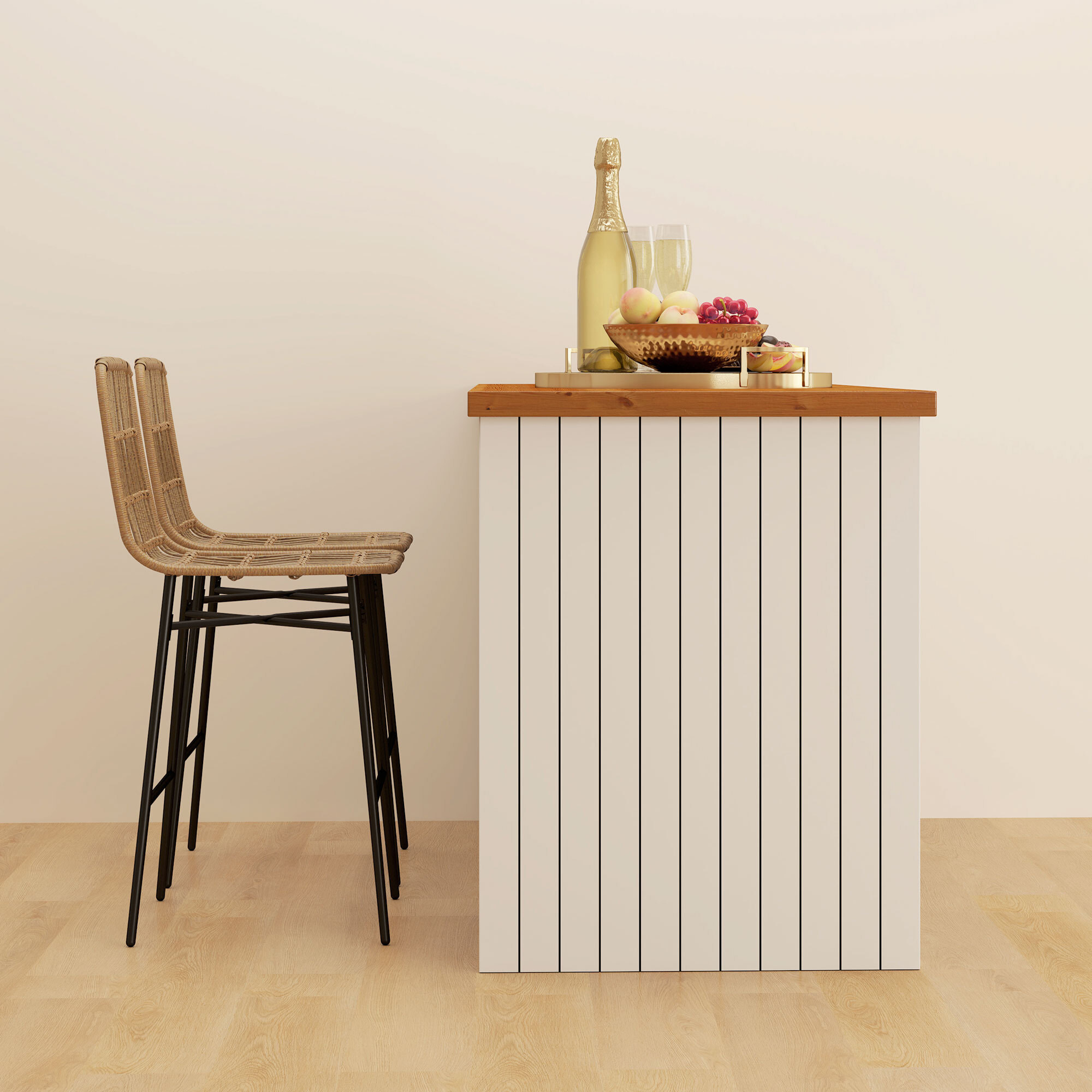 Conjunto de 2 Taburetes Altos de Cocina Taburetes de Bar con Respaldo y Asiento de Ratán Carga 120 kg Sillas de Bar Modernas para Cocina Comedor Marrón