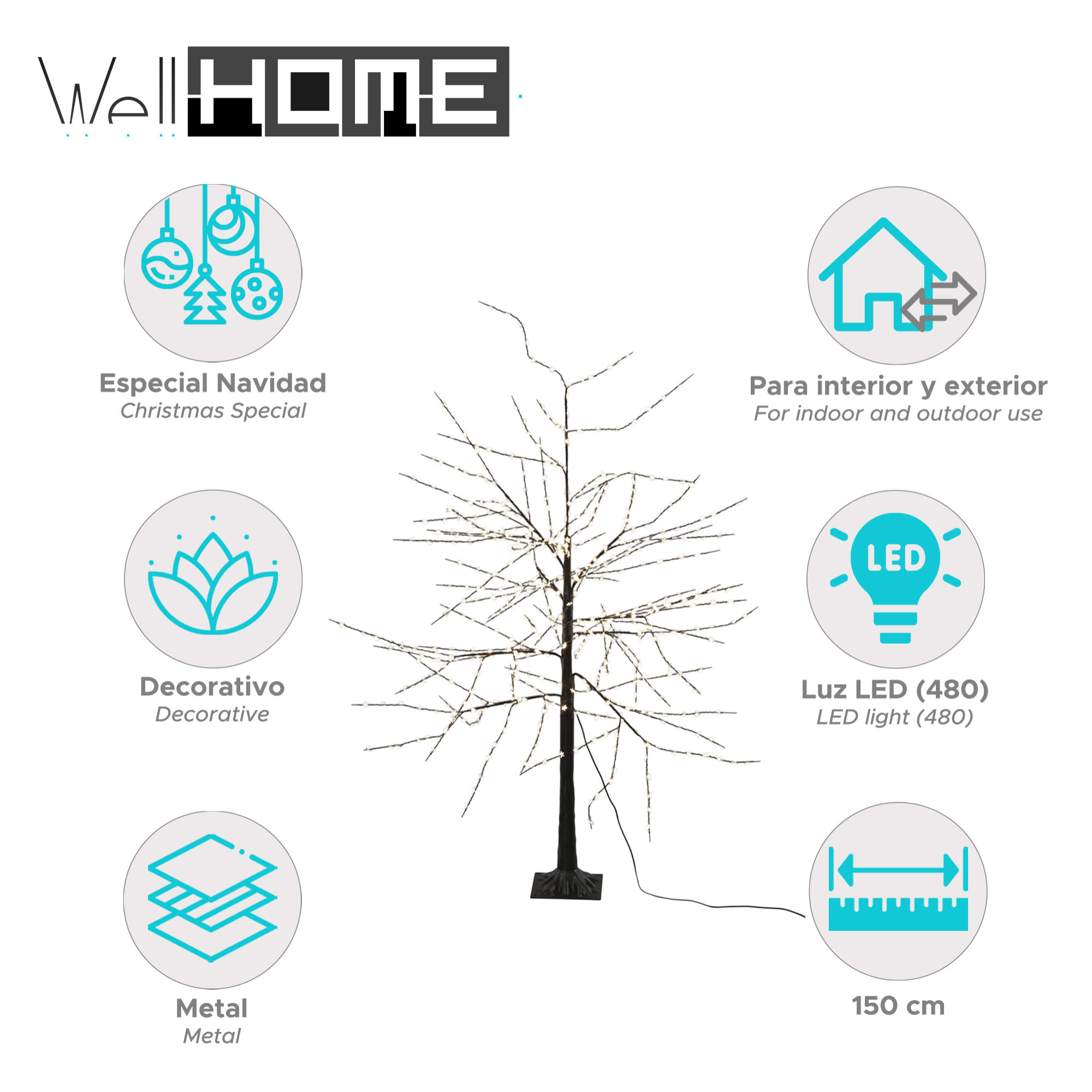 árbol decorativo con 600 led blancos cálidos - altura 150cm