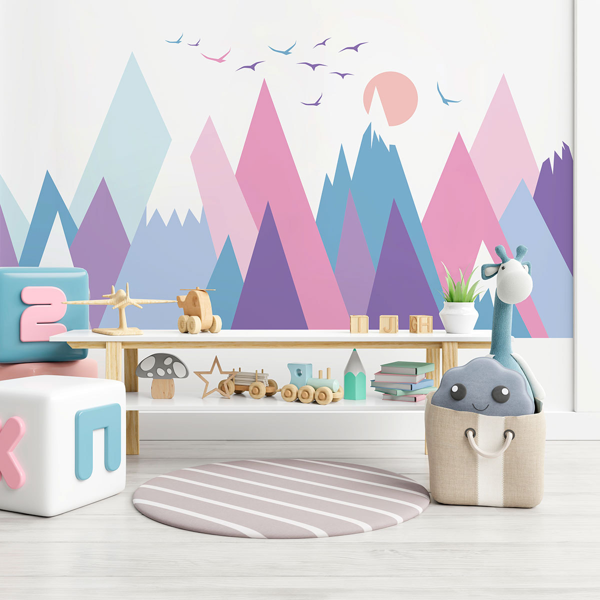 Stickers muraux enfants - Décoration chambre bébé - Autocollant Sticker mural géant enfant montagnes scandinaves MUJKA