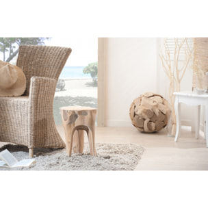 ERIS - Tabouret rond nature marron 30x30cm bois teck