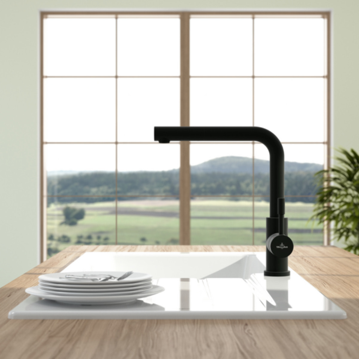 Robinet de cuisine avec douchette VILLEROY & BOCH Steel Shower Noir mat