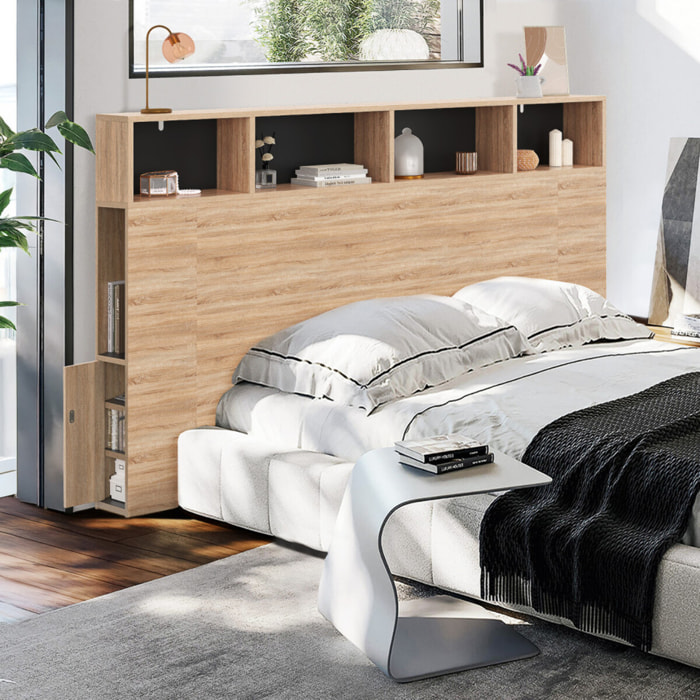 Tête de lit Léo bois et noire avec rangements 165 cm