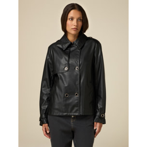 Oltre - Short trench coat in coated fabric - Negro