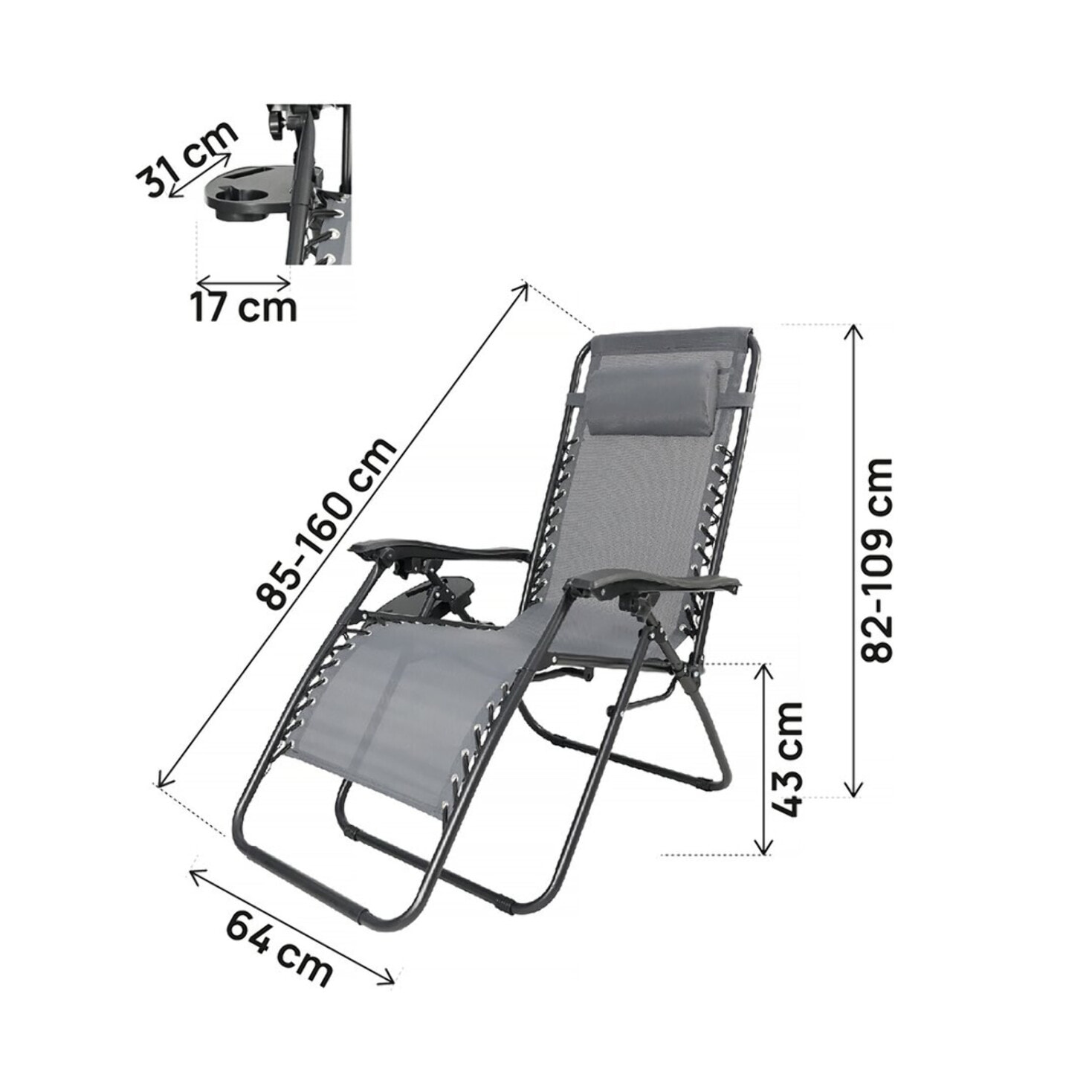 Fauteuil de jardin relax zéro gravité "Sintra" - Gris