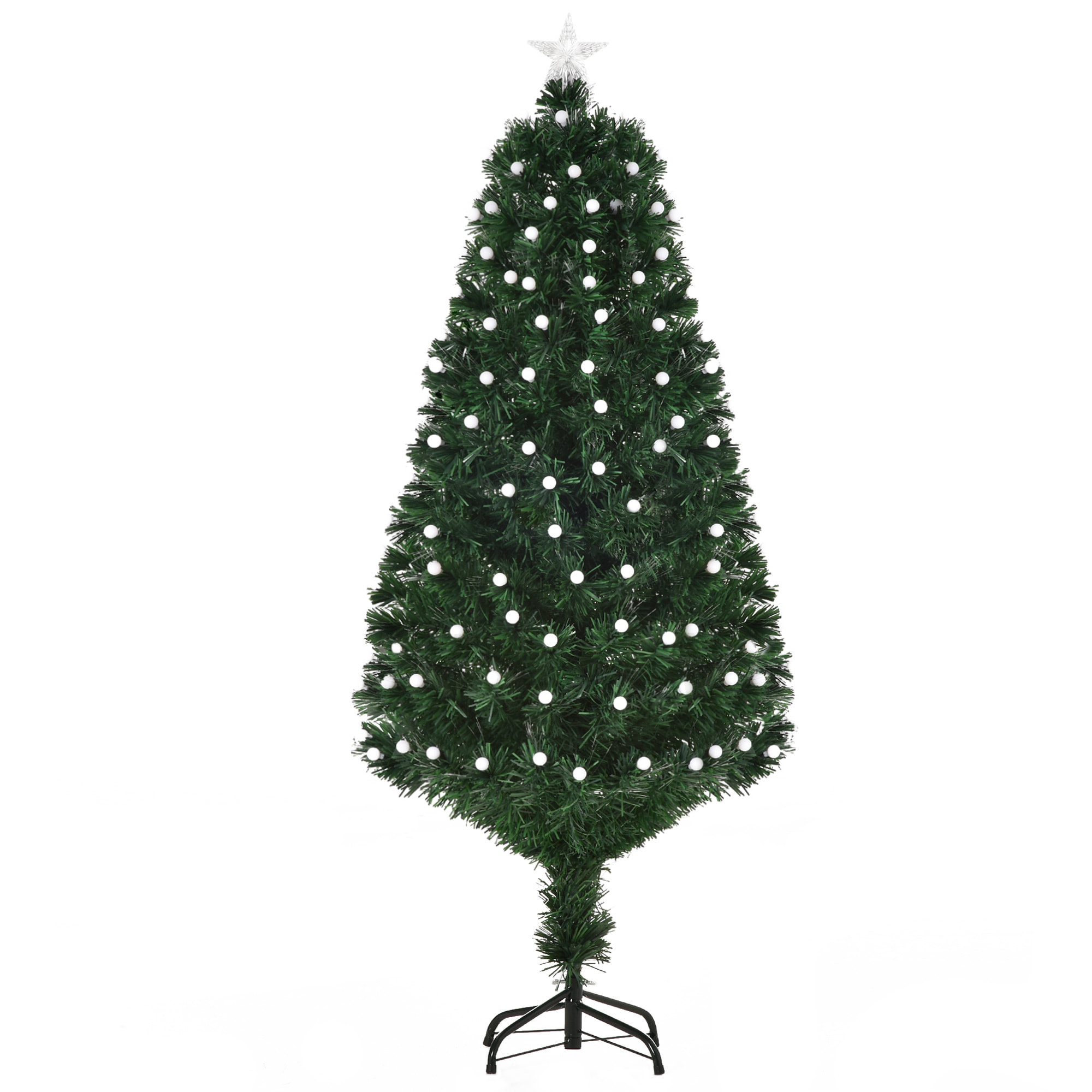 HOMCOM Albero di Natale Artificiale con Luci LED e Fibre Ottiche e Base in Metallo Pieghevole 150cm - Verde