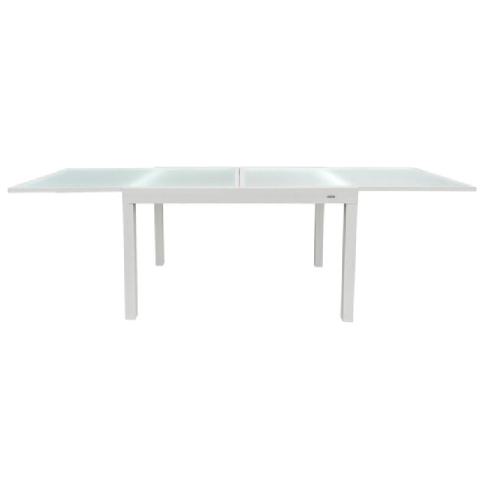 Mesa jardín ext IBIZA rectangular aluminio blanco-cristal translúcido