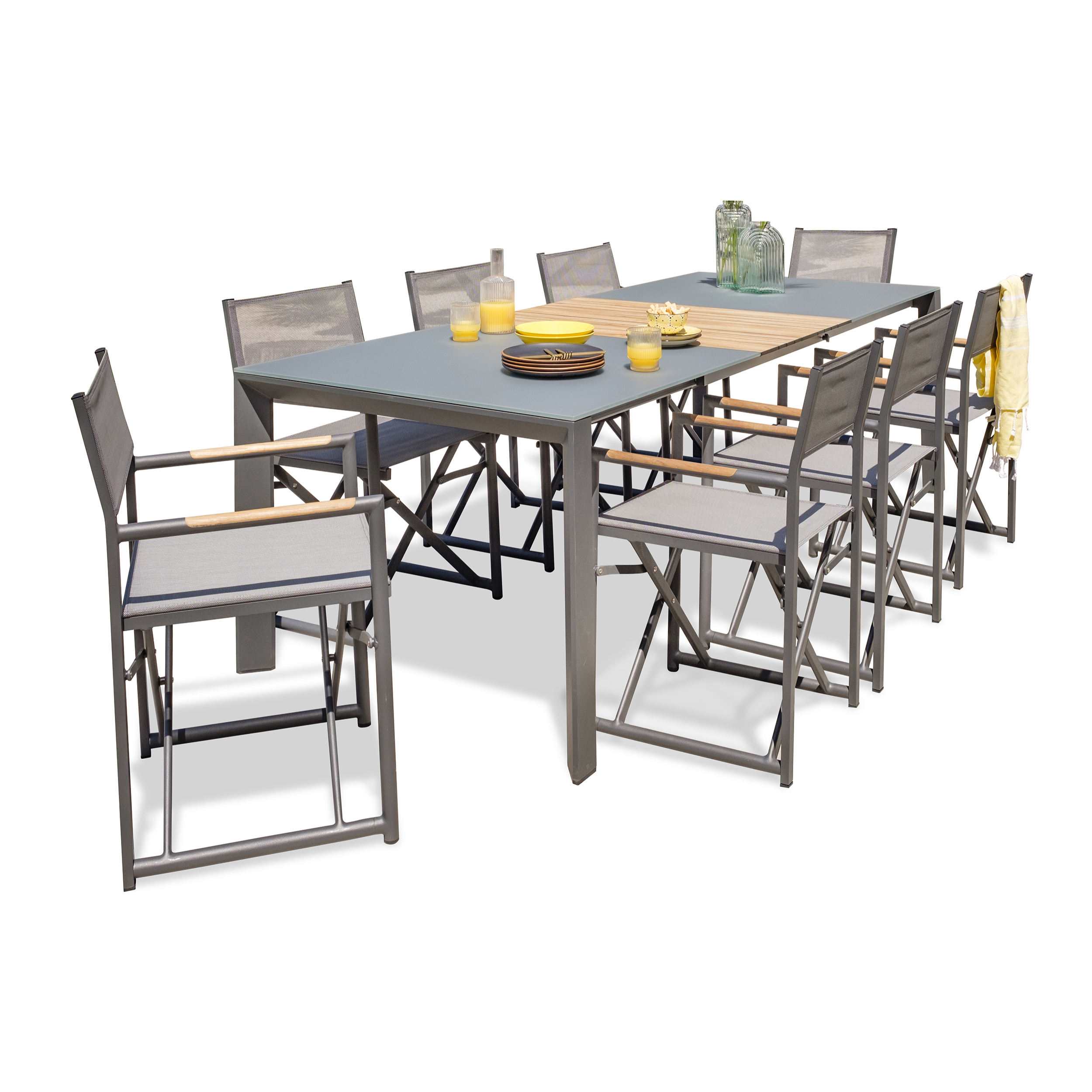 HONFLEUR - Ensemble repas de jardin 8 places en aluminium gris anthracite