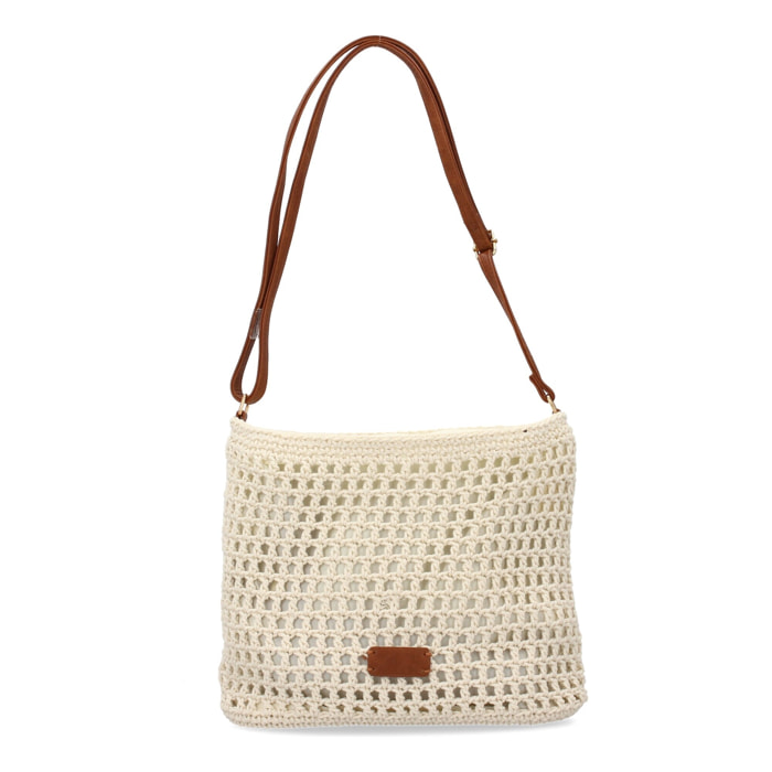 Bandolera de rafia para mujer, diseño moderno, interior con un compartimento principal de cremallera